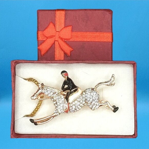Tally-Ho Equestrian English Riding Horse Rider Pendant/ Brooch Necklace Gift Box - Picture 5 of 8